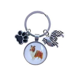 Shetland Sheepdog Brussels Griffon Dog Animal Keychain Time Gem Pet Lover Key Ring Men Male Women Trendy Cute Fashion Gift