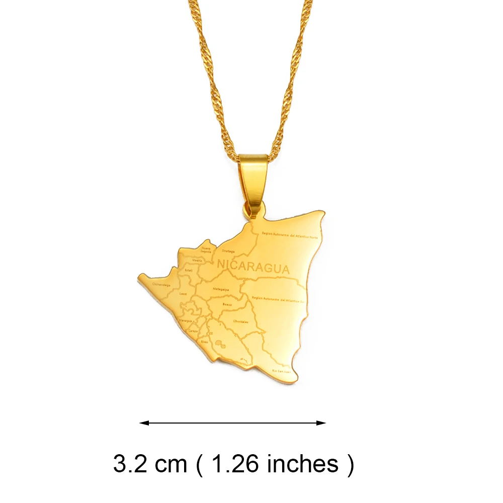 Anniyo Nicaragua Map With Cities Pendant Necklaces Silver Color/Gold-Plated Jewelry Nicaraguan Jewellery #236621