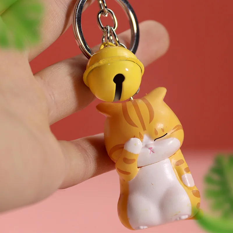 Kawaii Cat Keychain Bell Trinket Girl Boy Couple Airpod Pendant Steel Wire Key Ring Bag Car Lanyard Cute Jewelry Accessory Gift