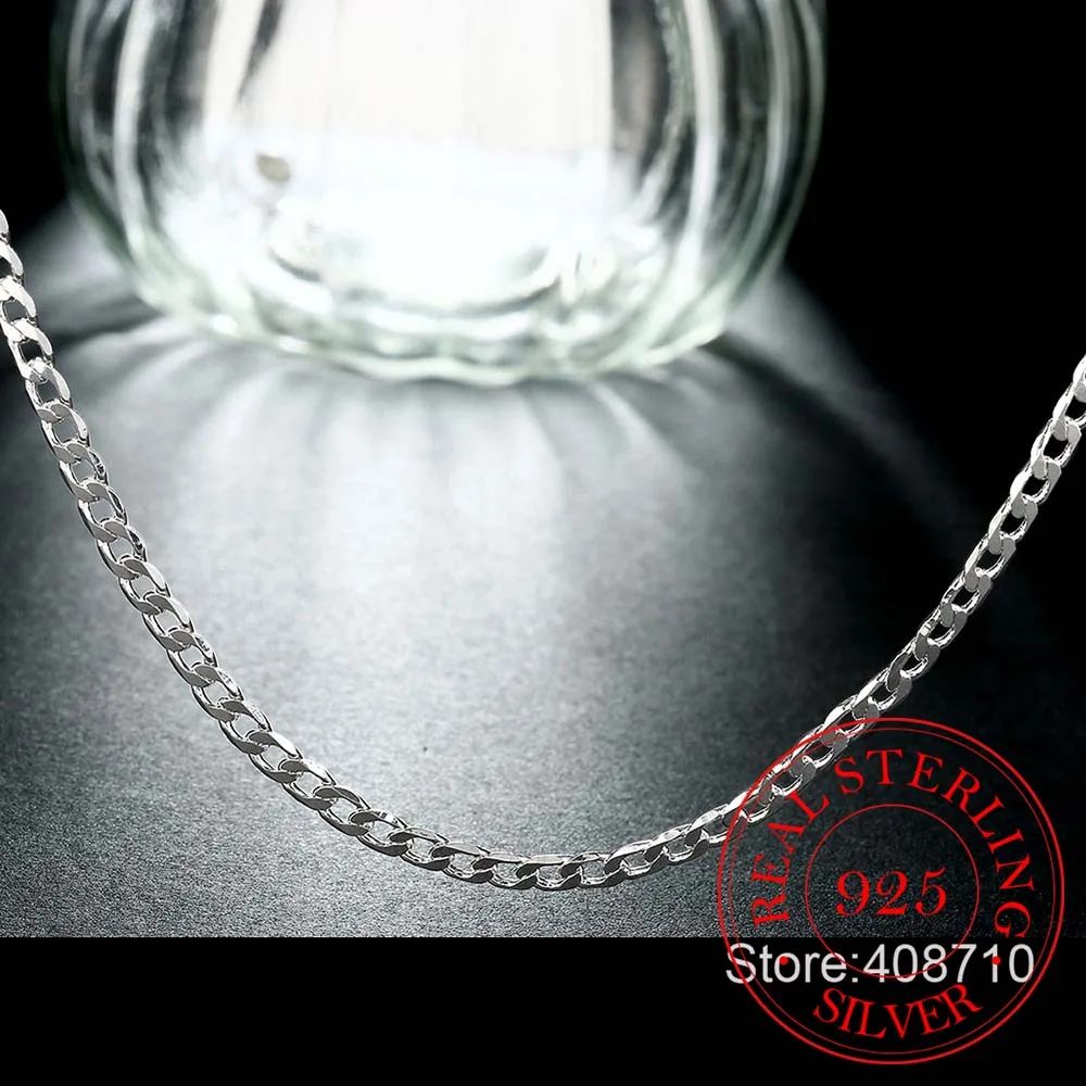 40cm-75cm 4mm 925 Sterling Silver Side Curb Chain Choker Necklace Women Girls Jewelry Colar Collier Collares Mujer Kolye