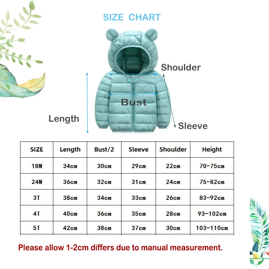 Cute Baby Girls Jacket Kids Boys Light Down Coats With Ear Hoodie Spring Girl Clothes Infant Children\'s Clothing For Boys Coat