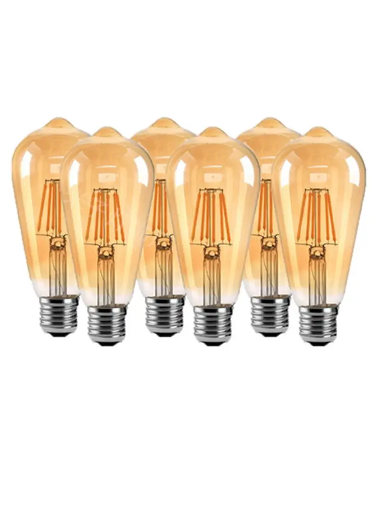 6 STKS LED ST64 2 W 4 W 6 W 8 W DC 220 V 110 V Dimbare Gouden Gloeilamp E27 B22 Licht Vintage Edison Lamp Retro Goud Glas Uiterlijk