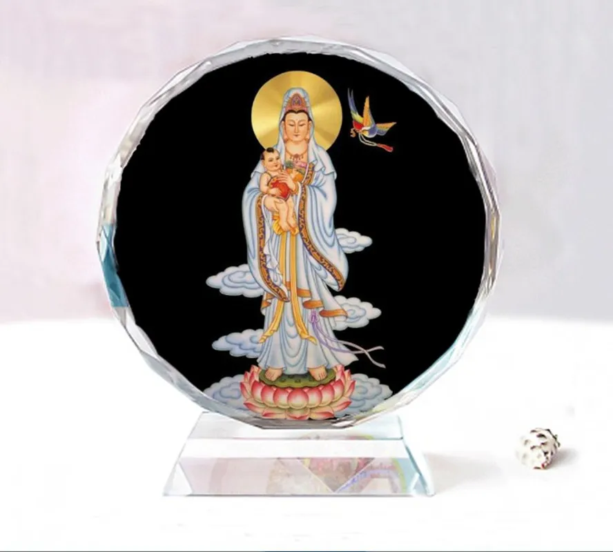 Guanyin Songzi  Double sided crystal Buddha ornaments,  Exquisite birthday gift souvenir