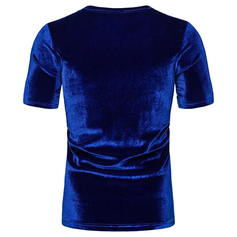 Royal Blue Velvet Velour T Shirt Men 2021 Brand Short Sleeve Slim Fit Mens Tshirts Hip Hop Hipster Streetwear Nightclub Camiseta