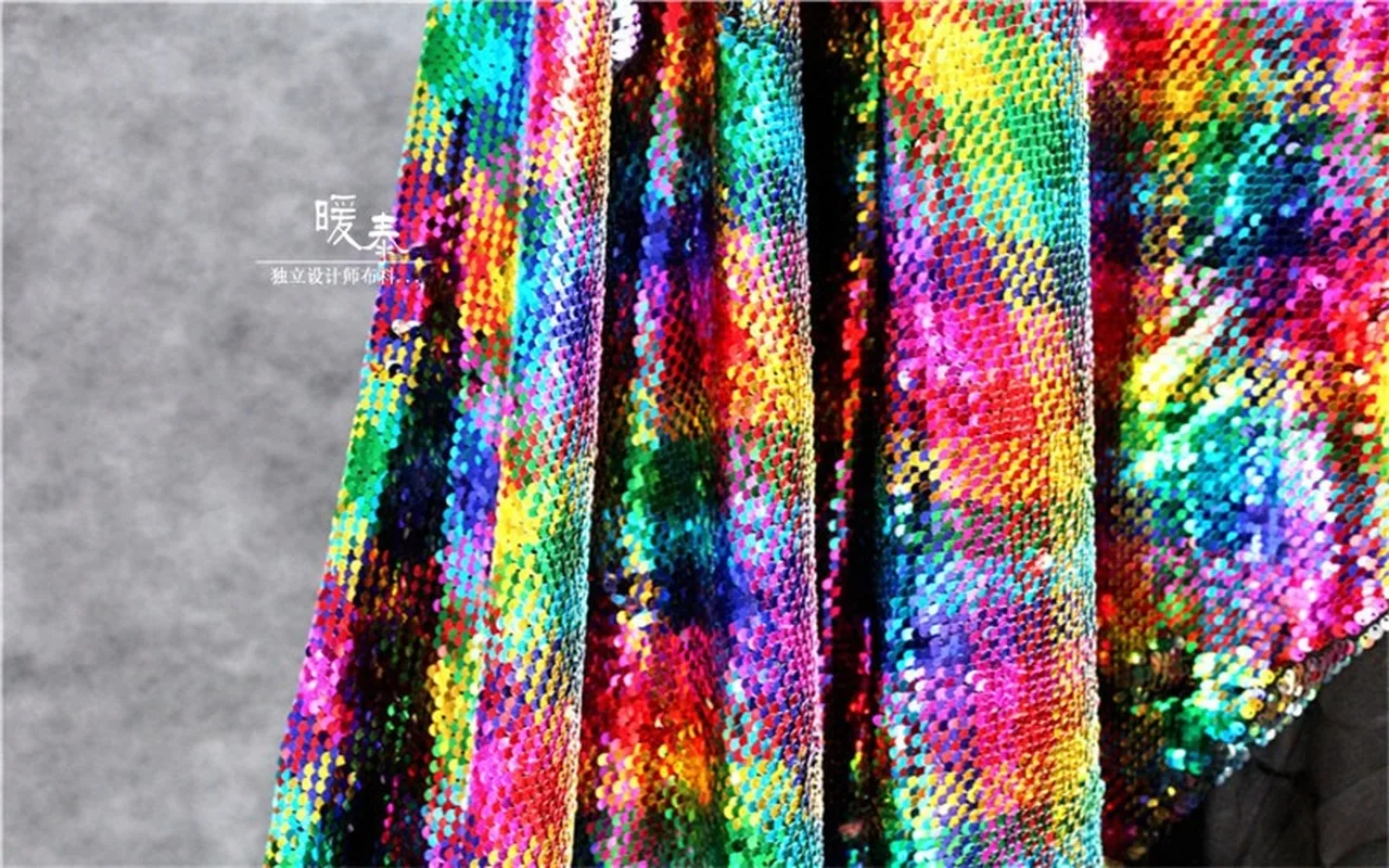 Embroidered Sequins Fabric Multicolour Fish Scales DIY Party Decor Props Mermaid Skirts Dress Stage Clothes Designer Fabric