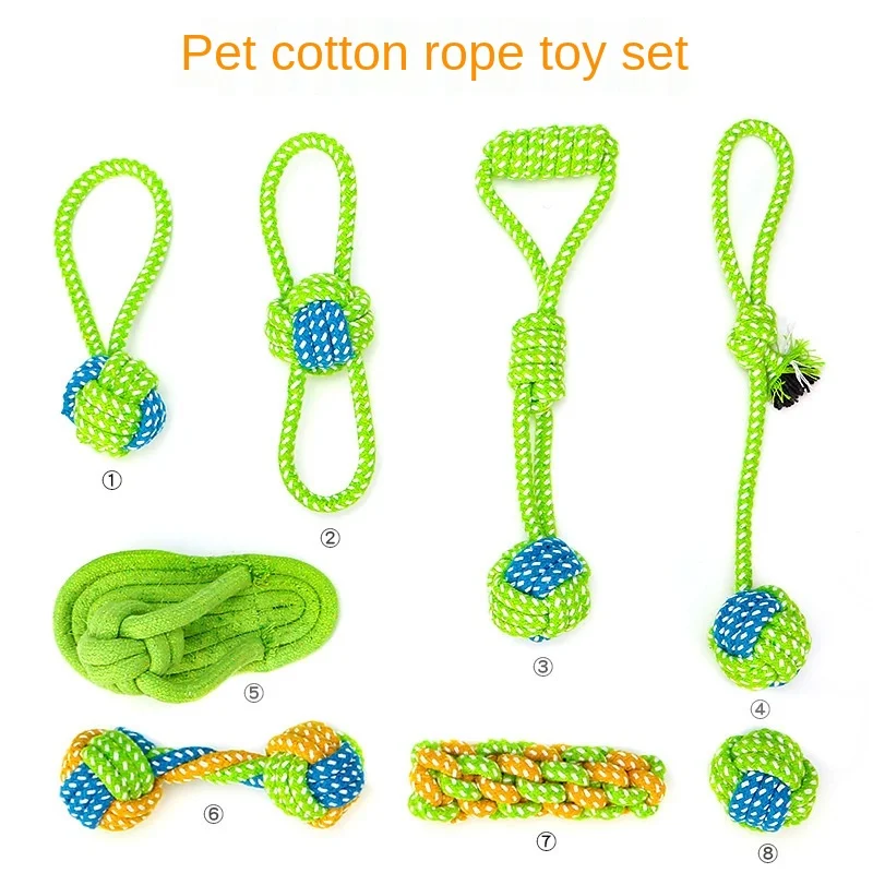 

New pet toy combination set pet slippers ball 8 kinds of cotton rope toy dog toy bite resistant dog toy set interactive dog toys