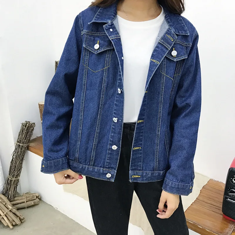 

Jeans Jacket Women 2020 Loose Plus Size Streetwear Deep Blue Denim Coats and Single Breasted Long Sleeve Female Jackets
