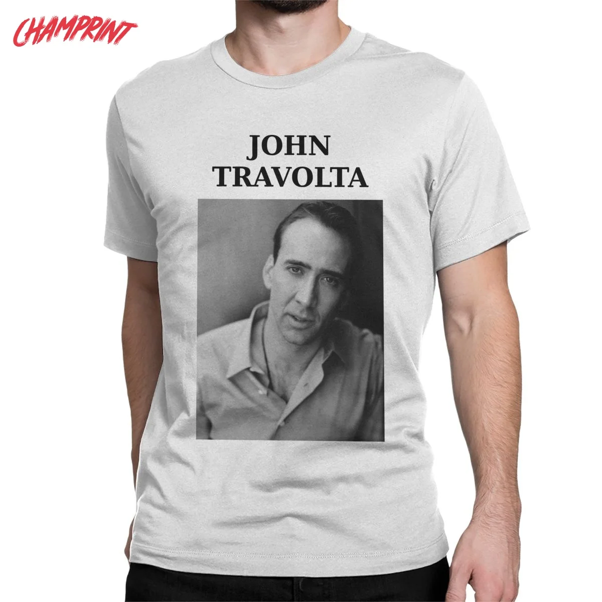 Men\'s Nicolas John Travolta Cage T Shirt Cotton Clothes Fun Short Sleeve Crew Neck Tee Shirt Graphic T-Shirt