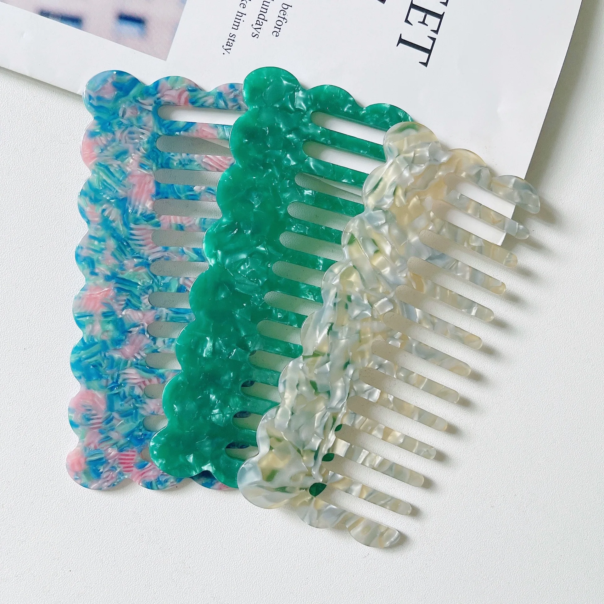 Korean Design Acetate Hair Combs Marbling Leopard Colorful Hairdressing Comb Hair Brush For Women Girls Hair Styling Tool