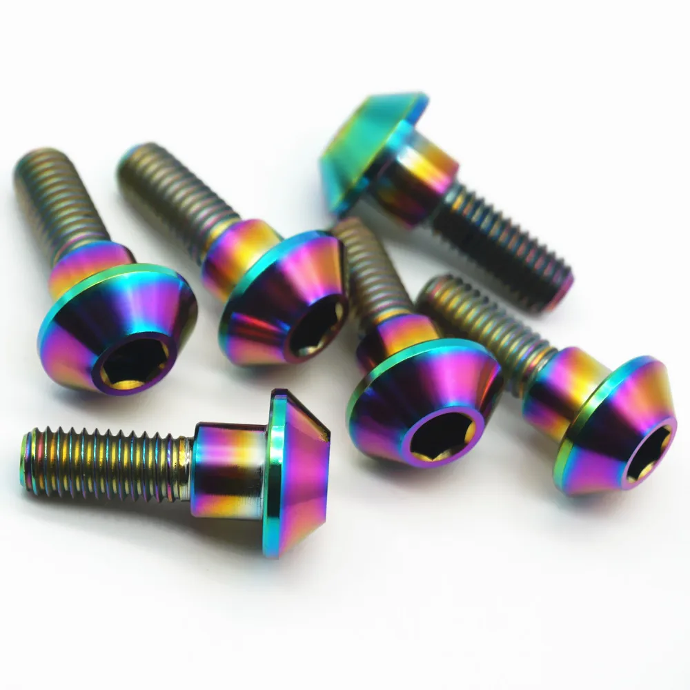 4/6pcs Ti Bolt M6x20 DIY Titanium step bolts for Yamaha Brake Gold Multiple color Truss Head Hexagon Socket Ti screws Ti fastene