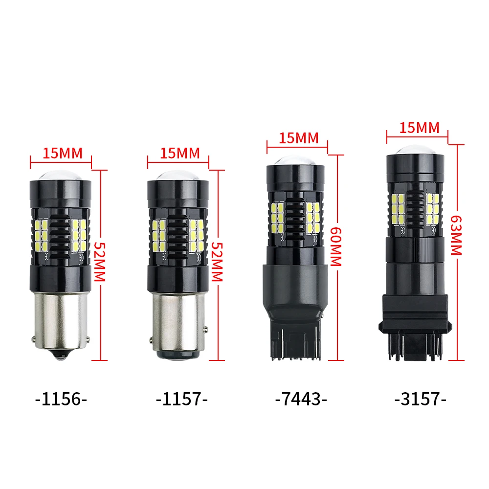 Bombilla LED de marcha atrás para coche, luz de señal de giro de 12V, 1156 BA15S P21W BAU15S PY21W BAY15D, 1157 P21/5W R5W Canbus 3030 21 SMD, 2