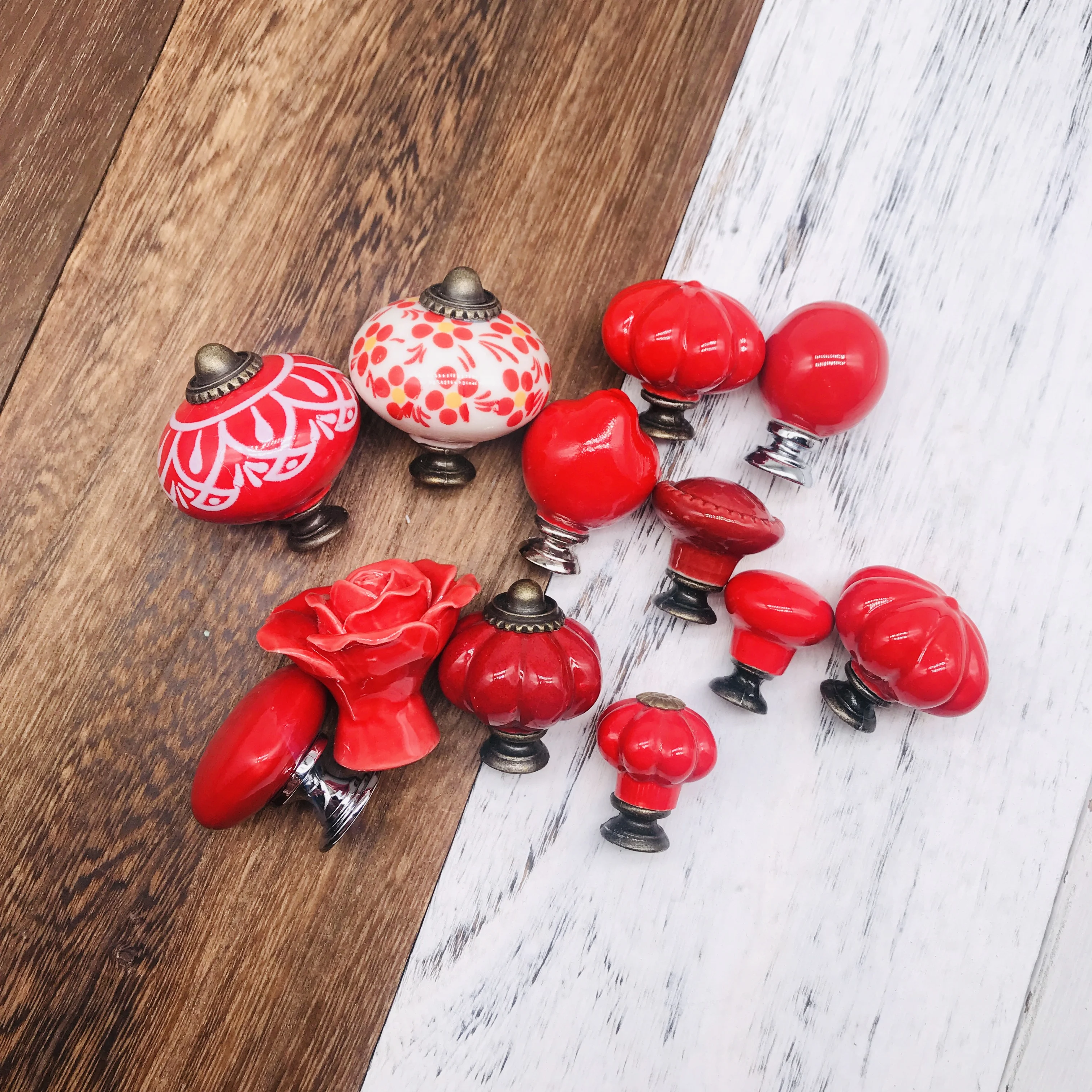 1pcs Furniture Kitchen Cabinet Handles Enthusiastic Red Solid Round Heart Bear Ceramic Handle Hardware Drawer Single Knob