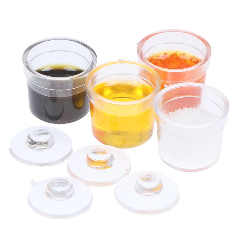 4pcs/set Simulation Mini Chili Sauce Oil Salt Seasoning Pot Model 1/12 Dollhouse Miniature Kitchen Accessories