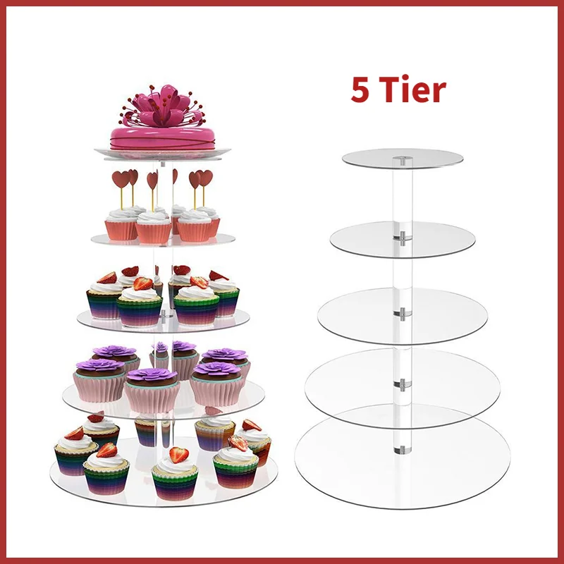 

5 Tiers Acrylic Transparent Round Cake Stand Cake Toppers Wedding Party Display Dessert Cupcake Holder Cake Topper Birthday