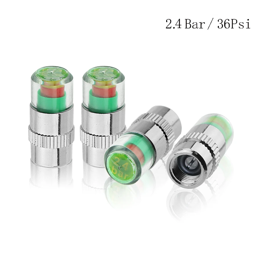 YCCPAUTO 2.0 2.2 2.4 Bar Car Tire Pressure Monitor Valve Stem Cap Auto Sensor Indicator Diagnostic Tools Kit Air Alert 4PCS