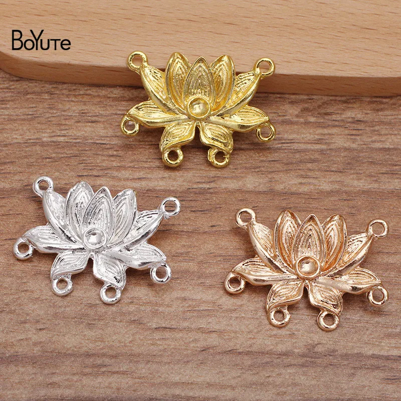 BoYuTe (10 Pieces/Lot) 30*23MM Metal Alloy Lotus with 6 Hanging Holes DIY Handmade Jewelry Findings Components