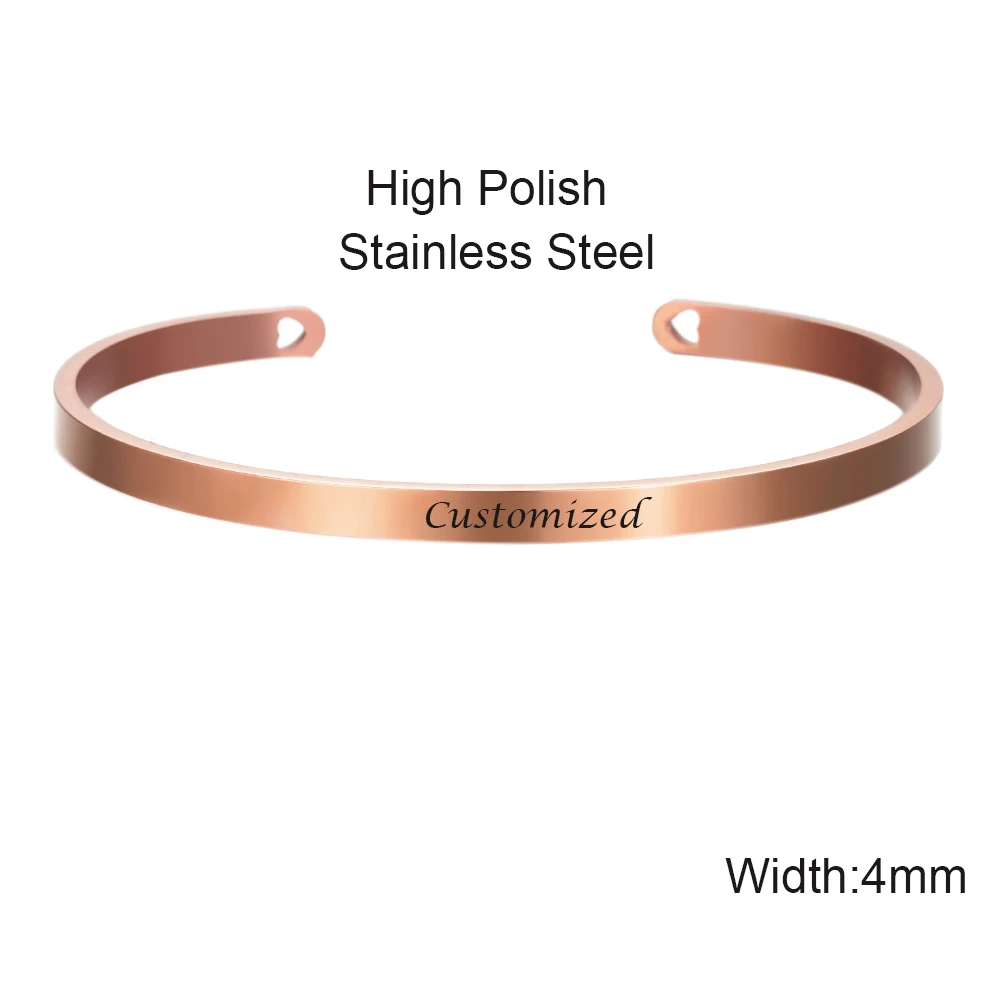 4mm Width 3 Colors Laser Engraved Cuff Positive Inspirational Quote Bangles Mantra Bracelets Anniversary Gifts for Women SL-009