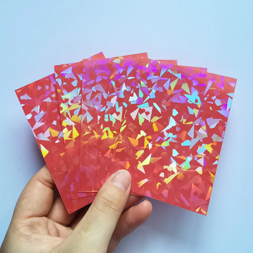 

100 PCS Red Broken Gemstone Glass Laser High End Cover Film Holographic Idol Photo 66x91 Card Sleeves For Card Protector