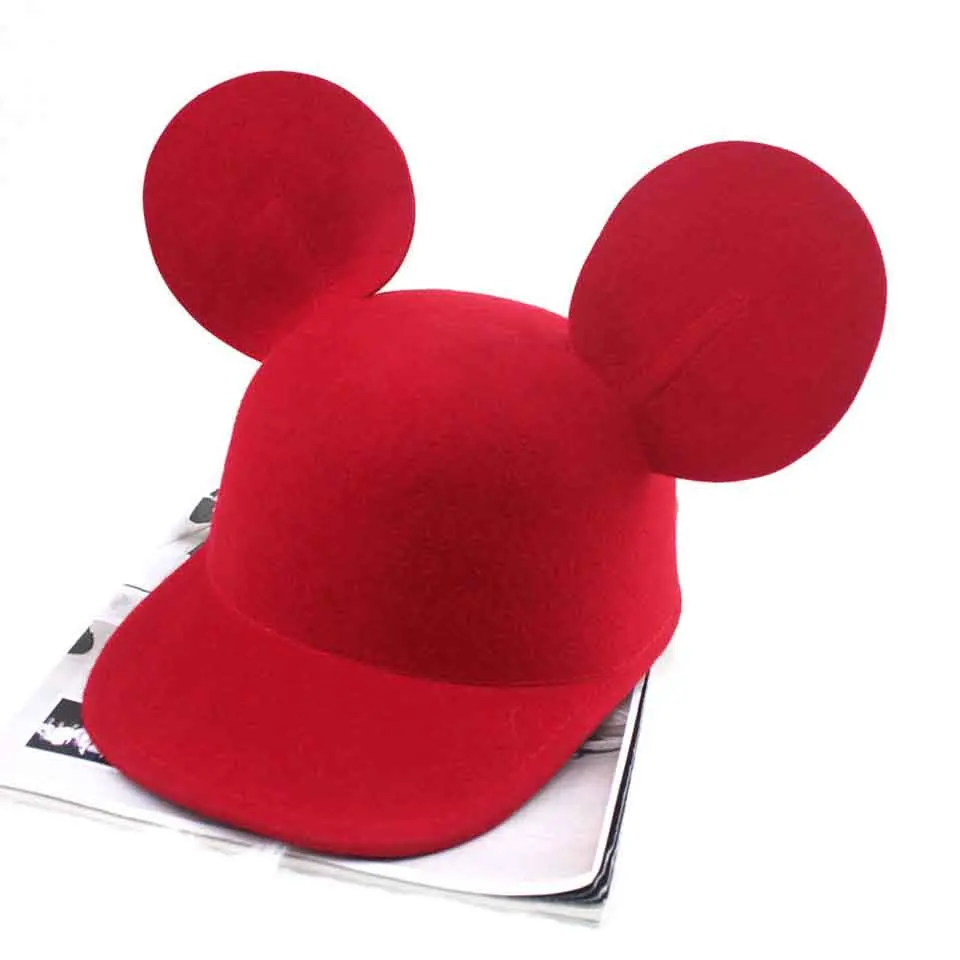 Women\'s Fedoras Hats Spring Autumn Winter Fashion Warm Imitation Wool Felt Hat With Mouse Ears Retro Cute Bowler Cap For Ladies