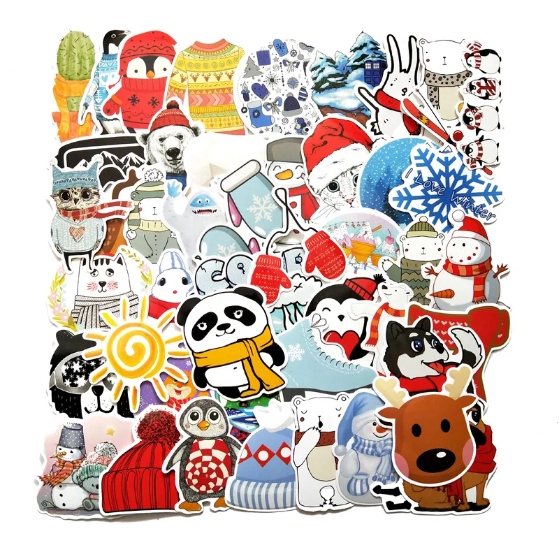 10/30/50Pcs Winter Lovely Cartoon Snow Stickers For Suitcase Skateboard Laptop Luggage Fridge Phone  Styling DIY Decal Sticker