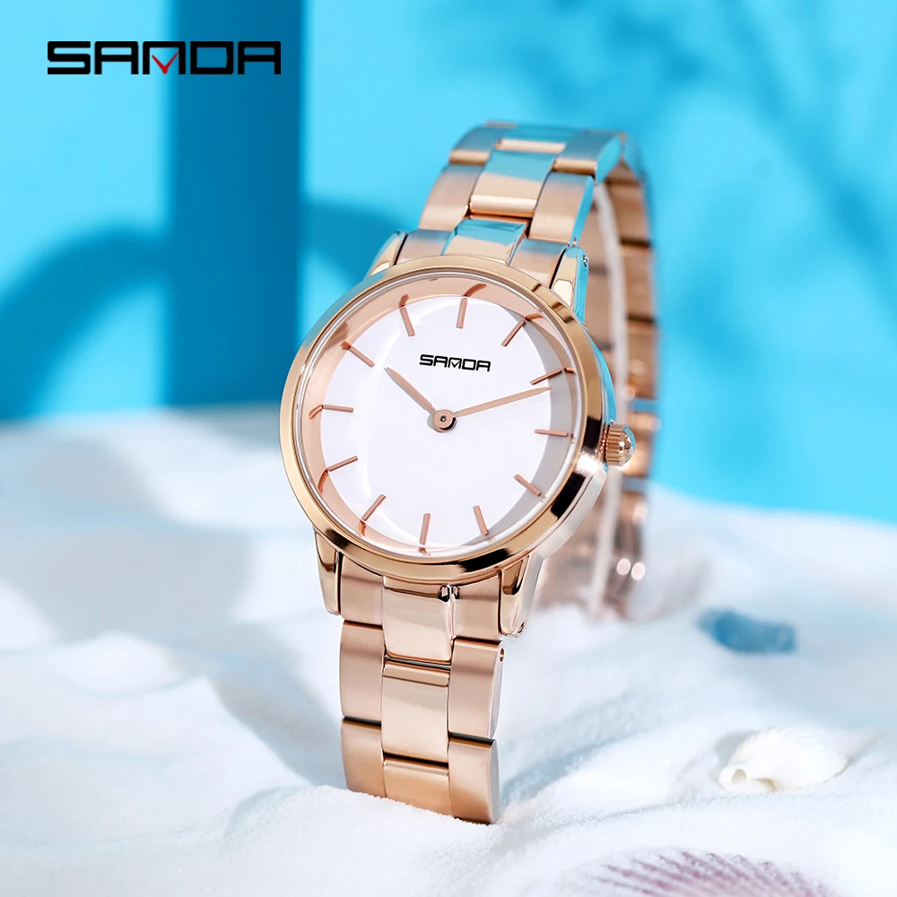 

SANDA Rose gold Steel Watches Women Quartz Watch Top Brand Luxury Casual Clock Ladies Wrist Watch Relogio Feminino P1051