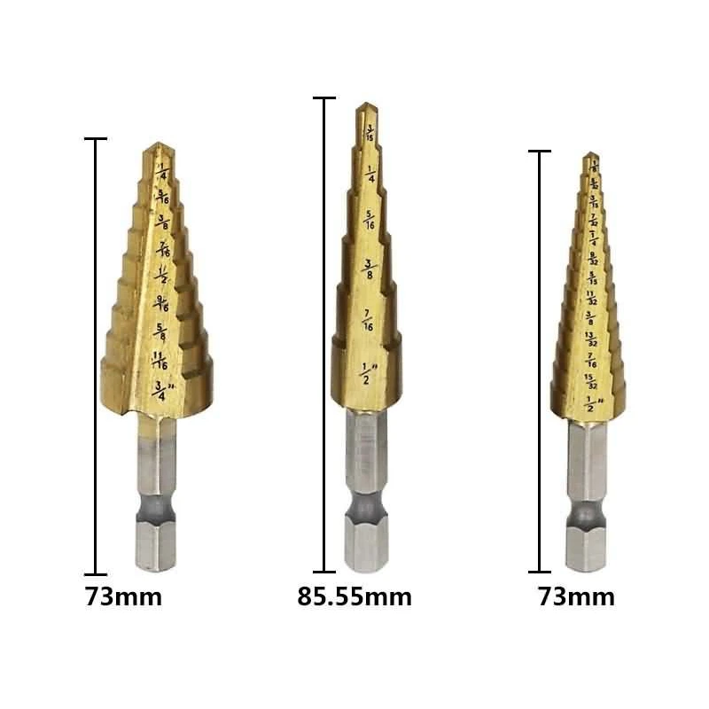 

Ступенчатое сверло с титановым покрытием, 1/4 дюйма, 3/16-1/2, 1/4-3/4, 1/8-1/2 дюйма
