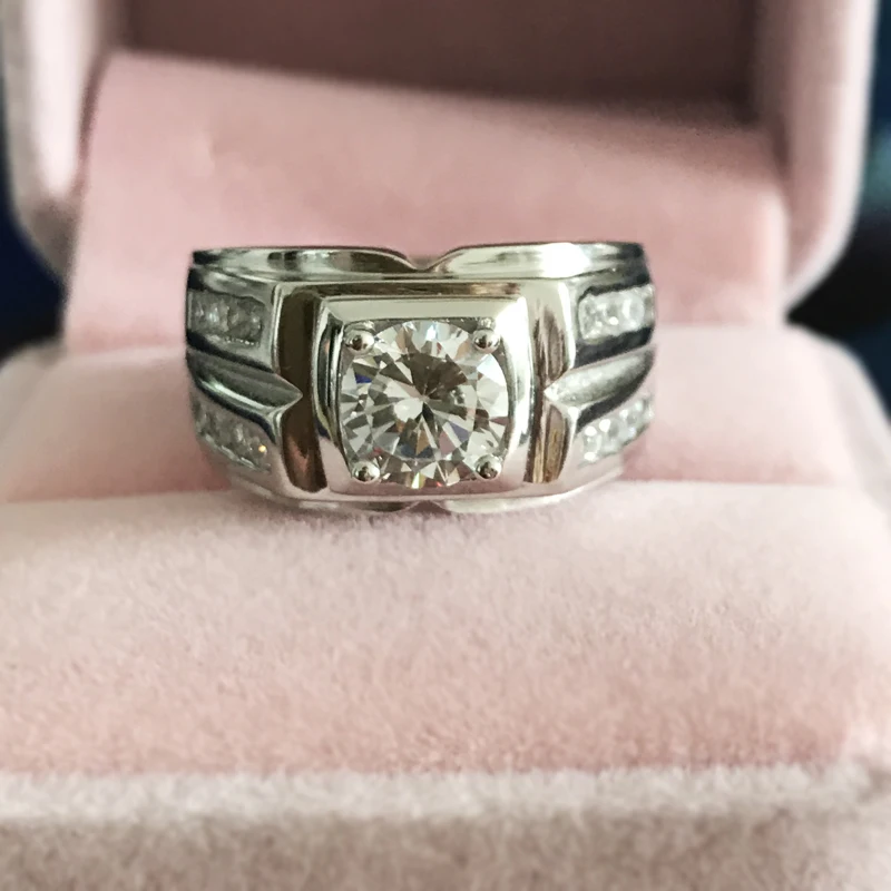 

Original Solid 925 Sterling Silver Rings For Men Luxury Round 2 Carat Diamond Engagement Wedding Rings Men Jewelry size 7-12