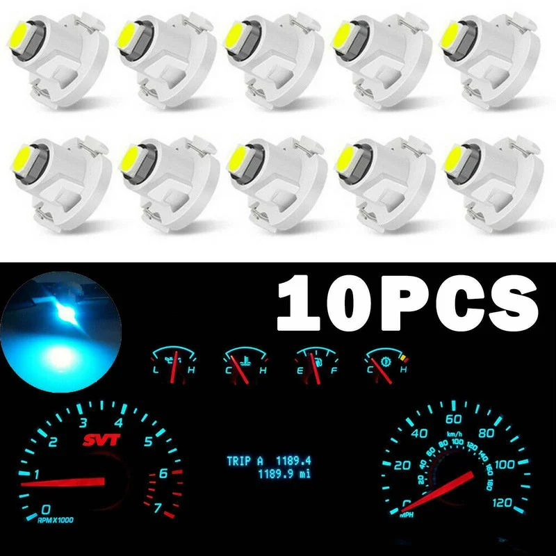 

10pcs Ice Blue T4.2 Neo Wedge 1SMD LED Instrument Dash Climate Control Base Light Bulbs for Dashboard Control Lamp Universal