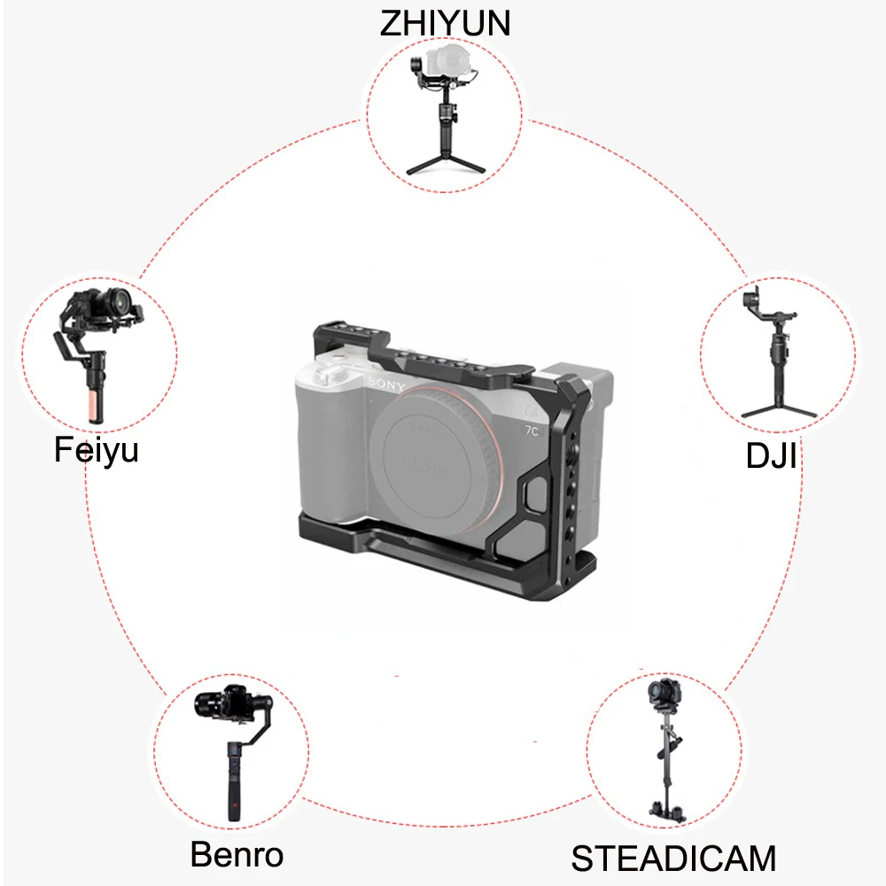 JINTU-jaula protectora para cámara Sony A7C sin Espejo, Kit de aleación de aluminio para cámara DSLR, 1/4 "-20 y 3/8" para micrófono de luz LED