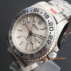 Bliger 43mm Red GMT Mechanical Automatic Men's Watch White Dial Date Mingzhu3804 Dual Time Oyster Bracelet new 2022