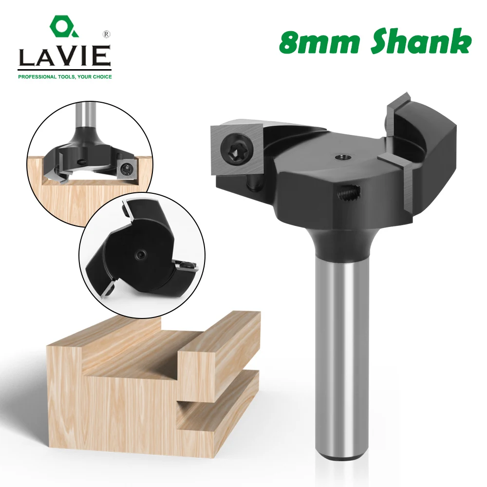 LAVIE 8mm Shank Replaceable Blade Planing Bit Face End Milling Cutter Insert-Style Spoilboard CNC Surfacing Router Bits For Wood