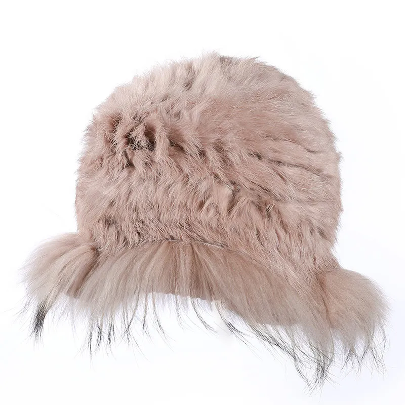2020 Hot fashion excellent rex rabbit fur hat Genuine Women winter cap high quality raccoon fur hats image 6