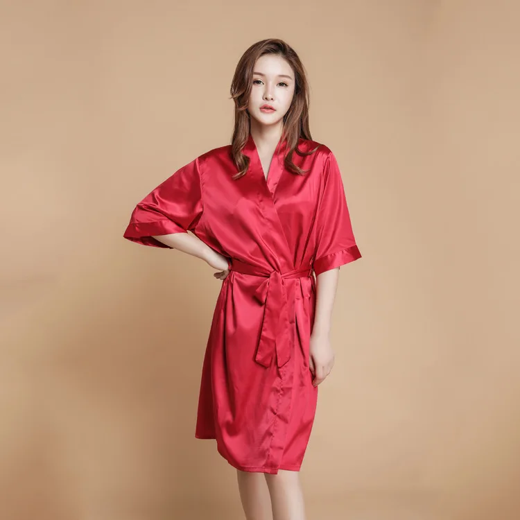 Simulation silk solid color pajamas bathrobe new sexy thin section wedding dress bridesmaid robe beauty robe home service