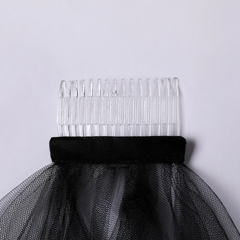 Double Layer Mesh Tulle Solid Color Women Short Wedding Veil with Comb Ribbon Edge Center Cascade Bride Party Headpiece image 5