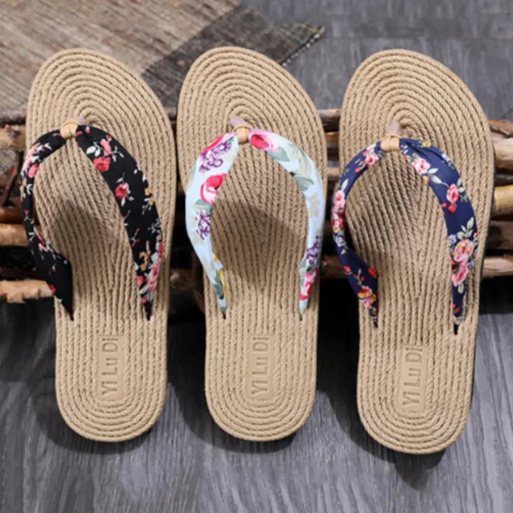 Women Shoes Summer Floral Flip Flops Beach Sandals Anti-slip Thongs Slippers