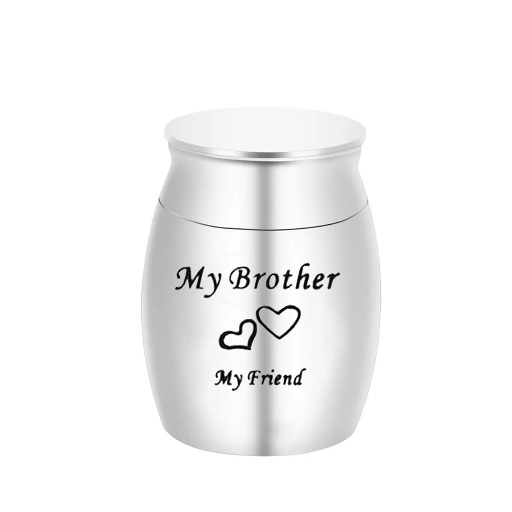 My Brother My Friend Customize Double Heart Engraved Cremation Jewelry Small Ashes Urn Family Keepsake Fixed Urn Pendant 30x40mm