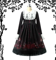 Lolita Dark Dress Medieval Victorian Dress Women Costume Vintage Long Sleeve cute printing victorian dress kawaii girl gothic