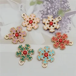 6PCS Enamel Snowflake Charms Rhinestone Mix Colors Christmas Decor Necklace Keychain Pendant Bracelet Earring Jewelry Accessory