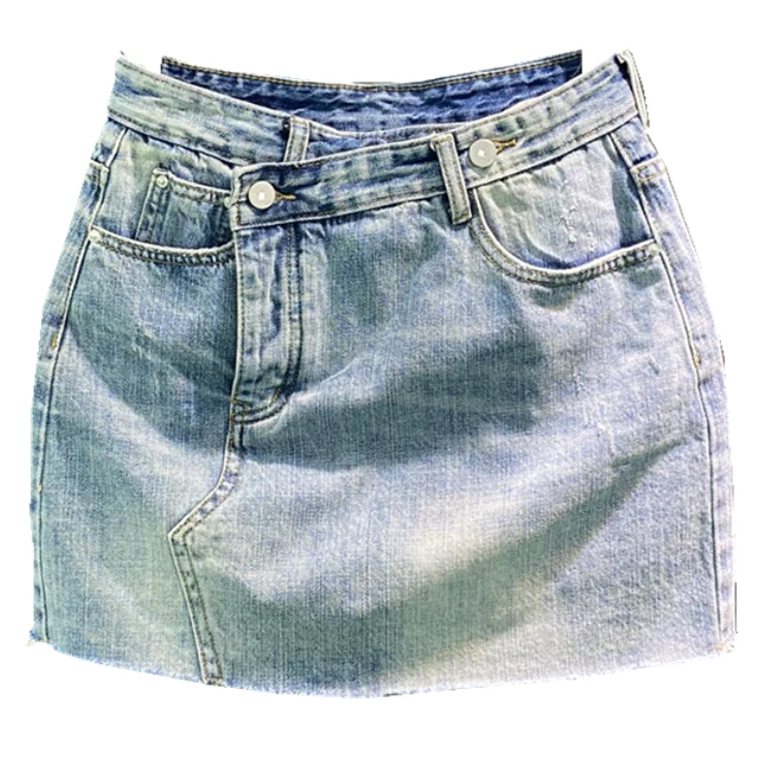 

Denim skirt WOMEN summer 2021 new casual beveled breasted anti-glare short package hip a-line skirt