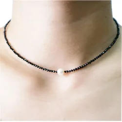 LiiJi Choker Necklace Real Black Spinel Freshwater Pearl 925 Sterling Silver Women Gift for Mothers Friend