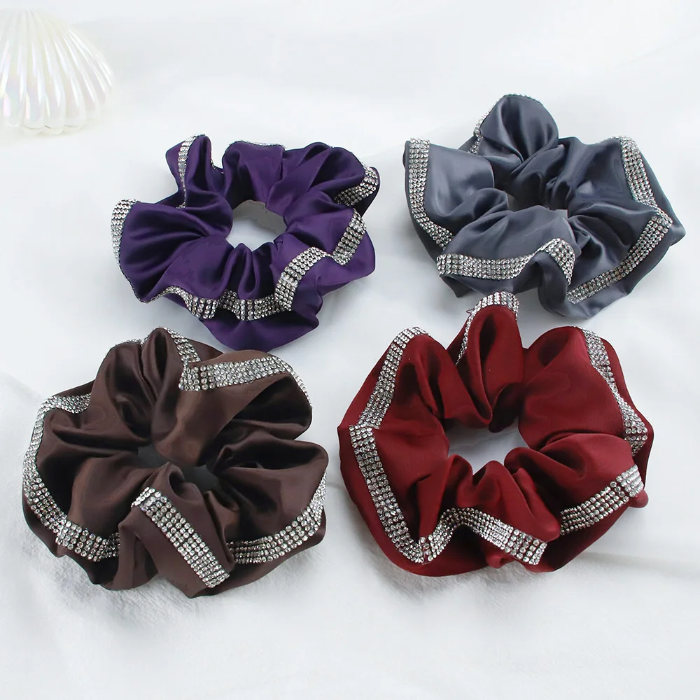 Резинки для волос женские, шелковые, стразы, эластичные