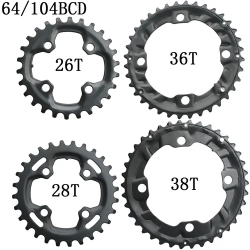 Plato de bicicleta 64BCD 104BCD MTB, rueda de cadena doble 22T 24T 26T 28T 36T 38T, piñones, platos y bielas para bicicleta de montaña, piezas de placa dentada