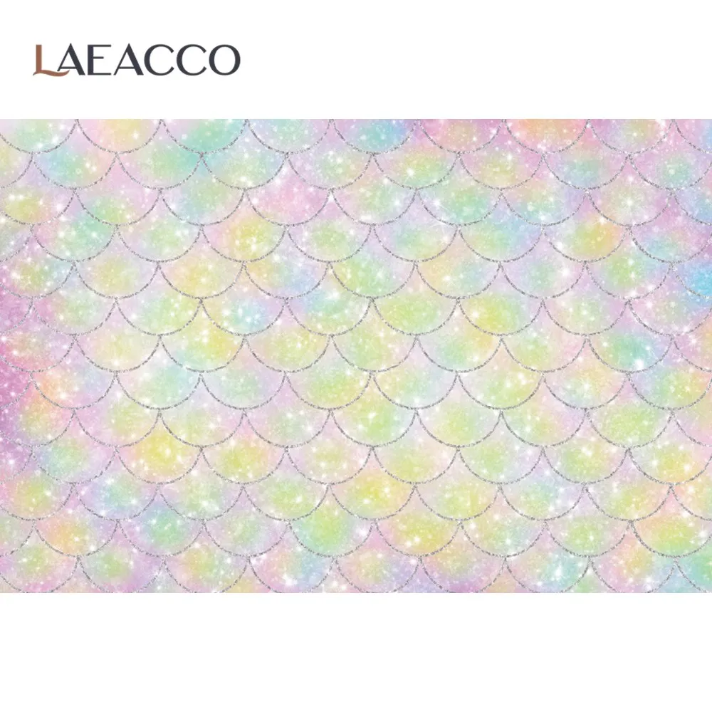 Laeacco Fish Scale Birthday Lovely Mermaid Wedding Party Custom Banner Seamless Pattern Photographic Background Photo Backdrop