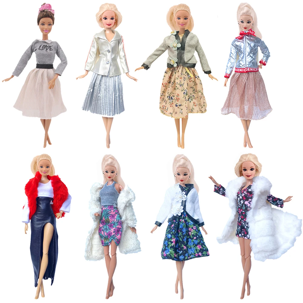 Barbies Doll Coat Multicolor Long Sleeve Soft Fur Dress Winter Warm Casual Wear Clothes For Barbies Doll Accessories Kid Toy DIY