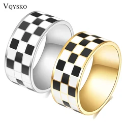 Classic Enamel Black White Checkerboard Grid Y2K Jewelry Chunky Rings For Women Stainless Steel Gemetric Dome Rings Accessories