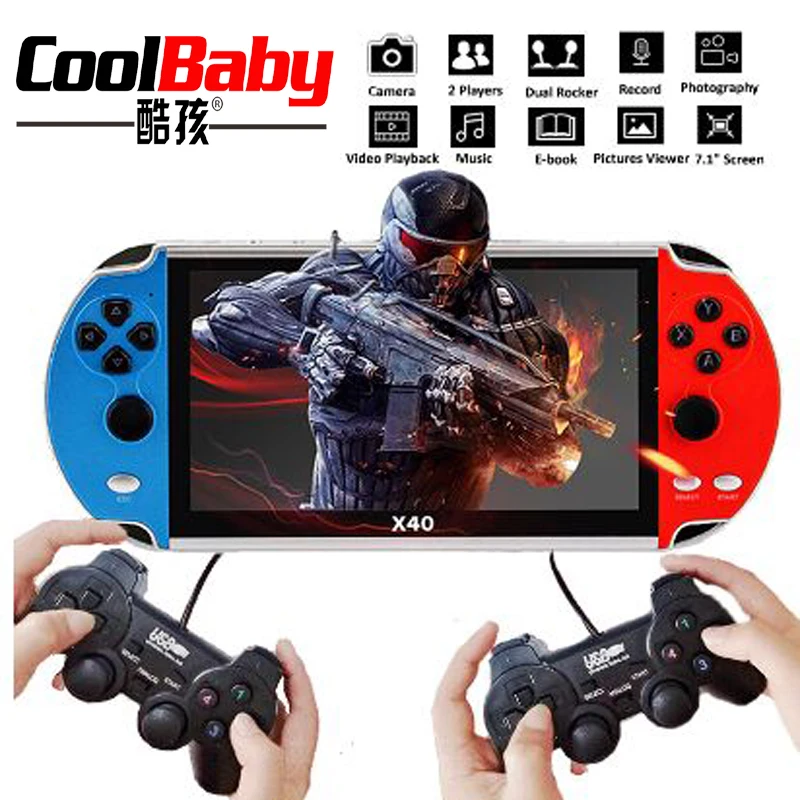 X40 Video Game 7.1 inch LCD Double Rocker Portable Handheld Retro Game Console Video MP4 Player TF Card for GBA/NES 3000 Games