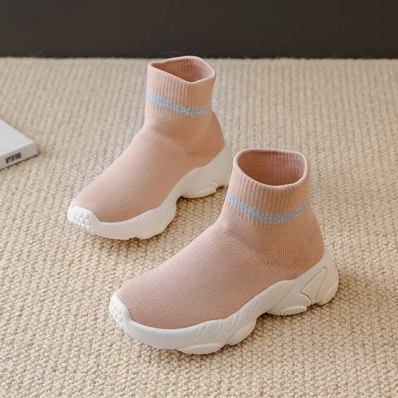 Children Knit Sock Shoes Girls Sock Boots 2021 Kids Spring Autumn Soft Non-slip High Top Casual Sneakers Baby Boys Sports Shoes