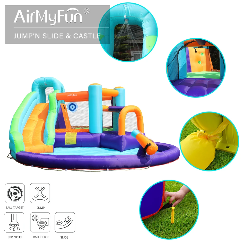 AirMyFun Inflatable Bounce House, Jumping Castle with Water & Slide, Idea Playhouse for Kids Outdoor (Water Park Theme)