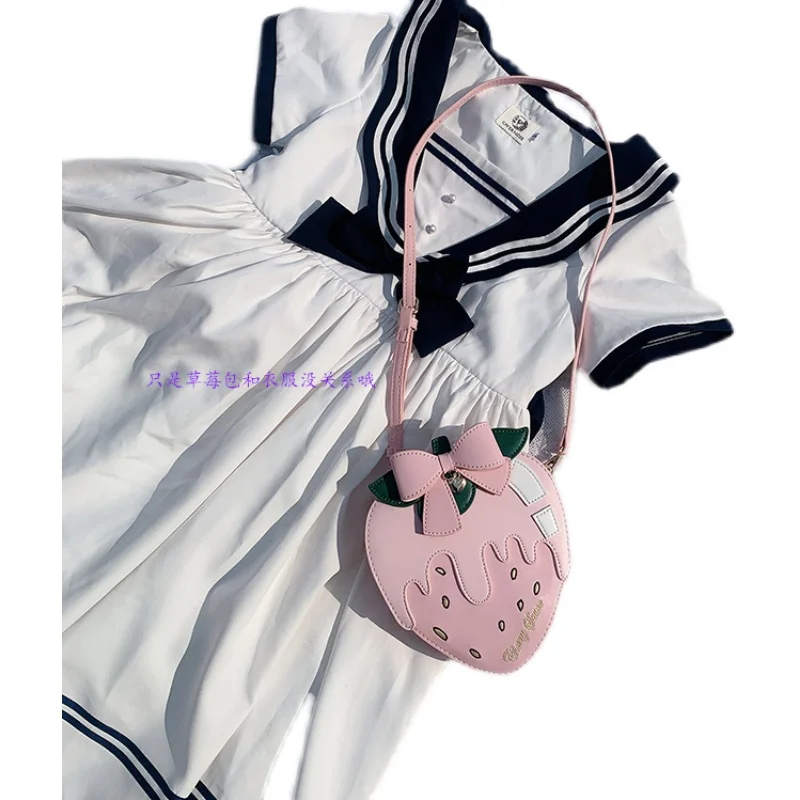 Sweet Lolita Handbag Cute Bowknot Kawaii  Strawberry Bag Crossbody Shoulder Bag Lolita Bag Double Back Soft Girl Daily Loli Bag