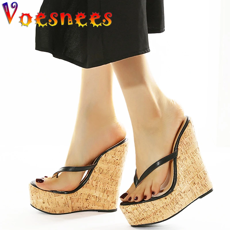 2021 Roman Summer Wood Grain Wedges Slides Sexy Nightclub Sandal Slippers Peep ToeS Flip Flops Women Shoes Fashion High Heels